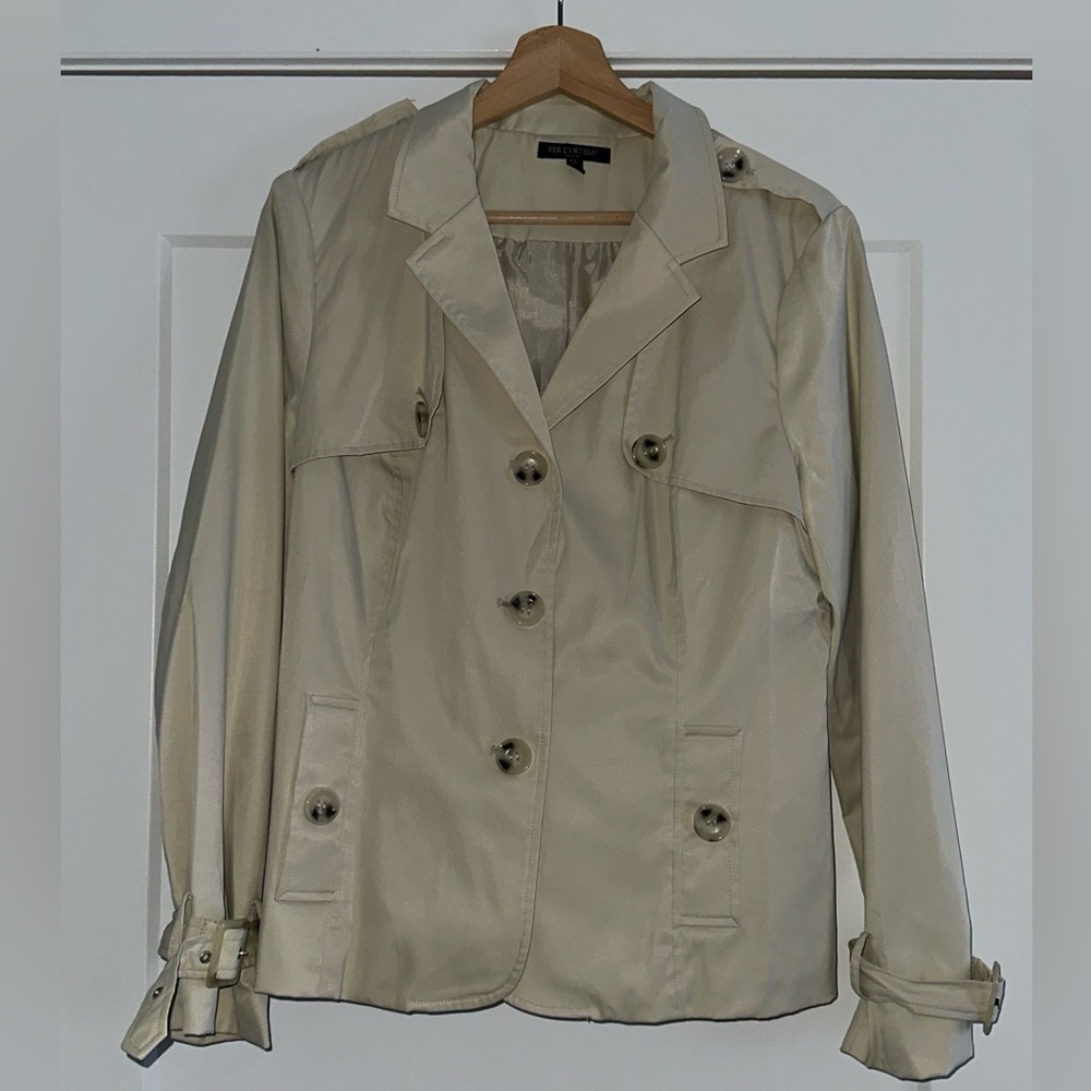 FOR CYNTHIA Pettit Beige Trench-Style Jacket | Size PL | Cotton Blend